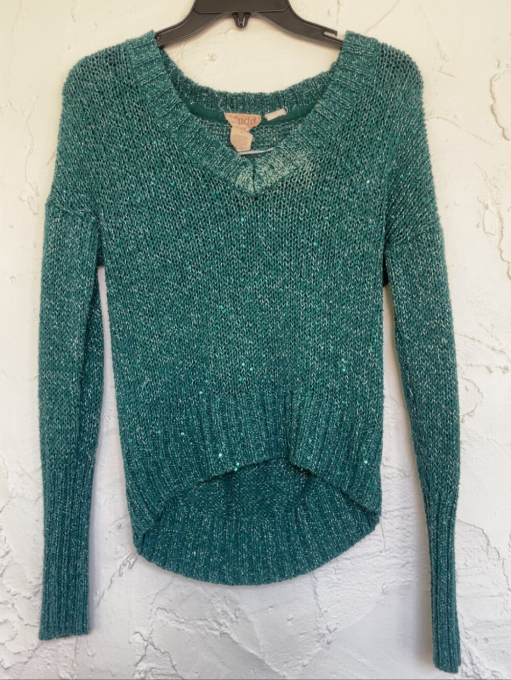 Juniors Mudd Sequin Turquoise Knit Sweater SIZE LARGE